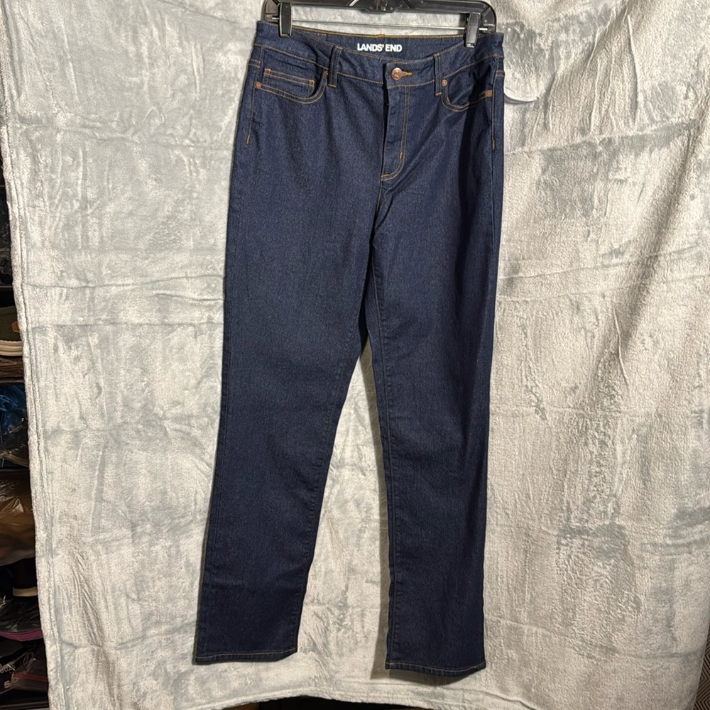 NWT Lands End jeans women’s size 12 32 in‎ inseam Dark Blue Jeans straight leg